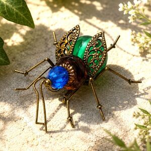 Vintage Multi Color Glass Beaded Winged Insect Bug Brooch